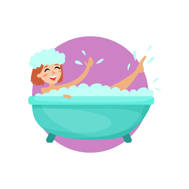 Meisje dat een bubbelbad neemt in een vintage badkuip, vrouw die voor zichzelf zorgt, gezonde levensstijl vector illustratie geïsoleerd op een witte achtergrond