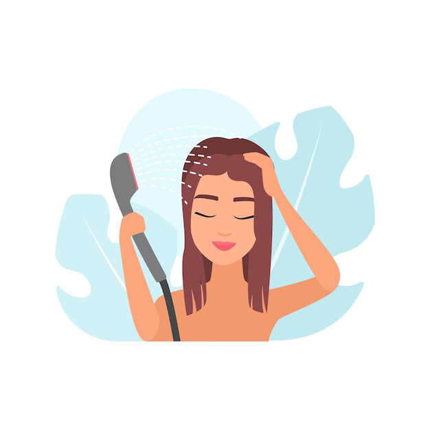 Meisje dat haar wast met een stroom schoon water in een douche hygiëne routine