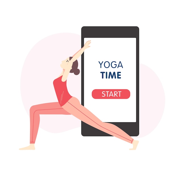 Meisje doet thuis online yoga met haar smartphone-app
