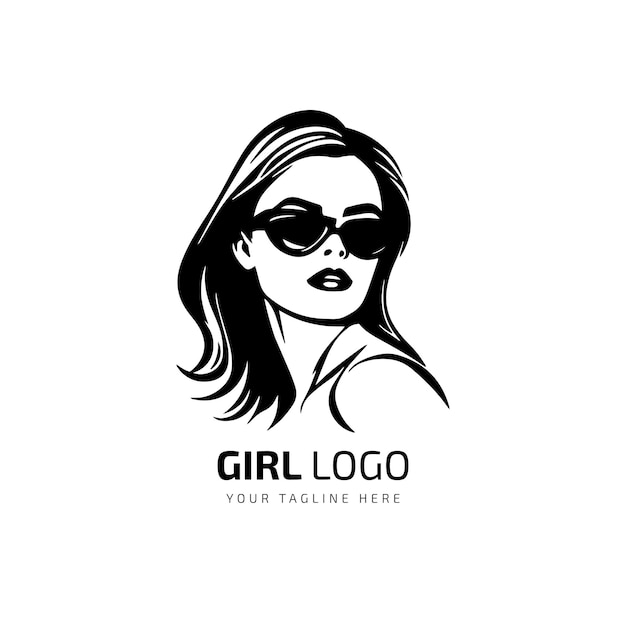 Meisje embleemontwerp symbool met mooie vrouw portret en unieke pictogram lay-out voor schoonheid en mode business Vector