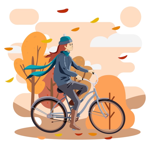 Meisje fietsten in de herfst