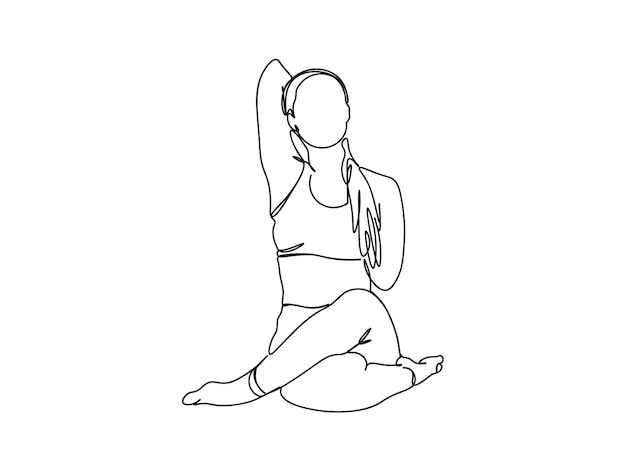 Meisje Fitness, oefening, yoga single-line art tekening zet lijn vectorillustratie voort