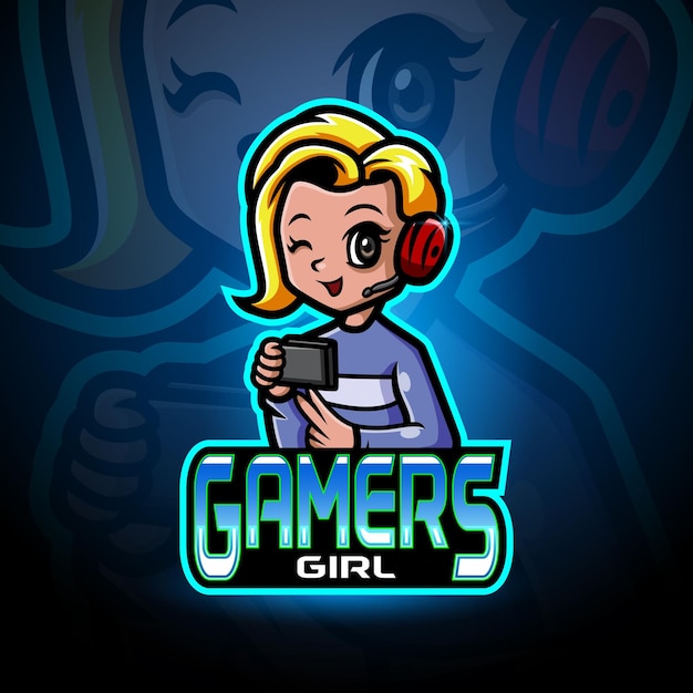 Meisje gamers esport logo mascotte ontwerp