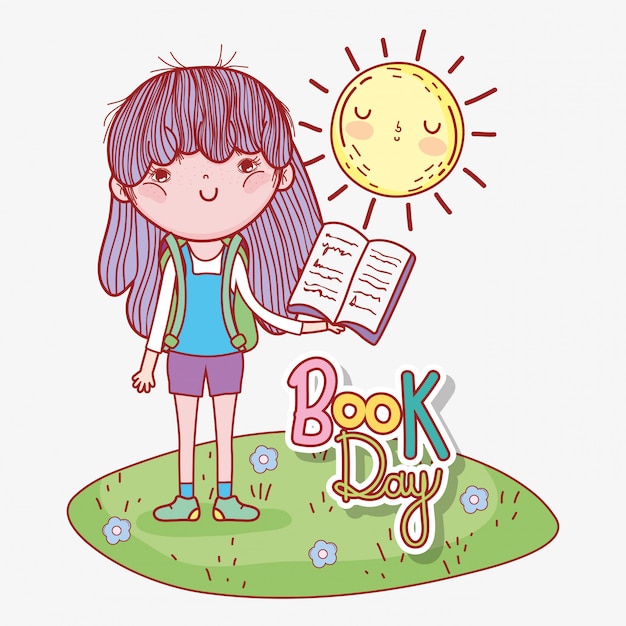 Meisje gelezen boek met zon aan literatuurdag