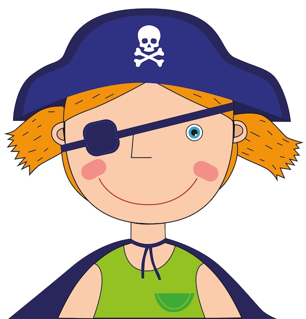 Vector meisje in een piratenkostuum op een witte achtergrond