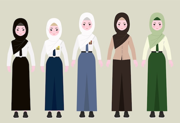 Meisje in hijab en schooluniform. meisje met hijab illustratie.