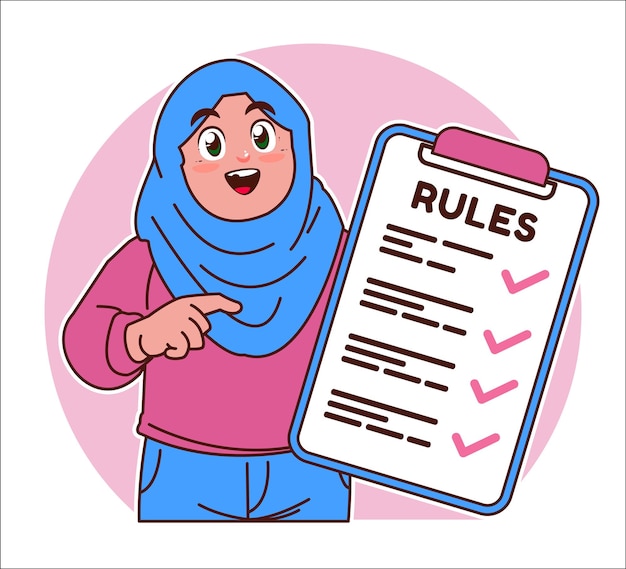 Meisje in hijab met regelsbord