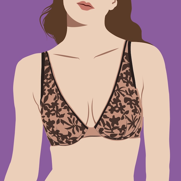 Meisje in lingerie met wapperende haren die zich voordeed op paarse achtergrond mode illustratie