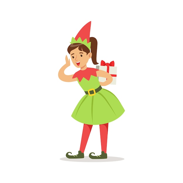 Meisje In Puntige Schoenen Met Cadeau Verkleed Als Kerstman Kerst Elf Voor Het Kostuum Vakantie Carnaval Party