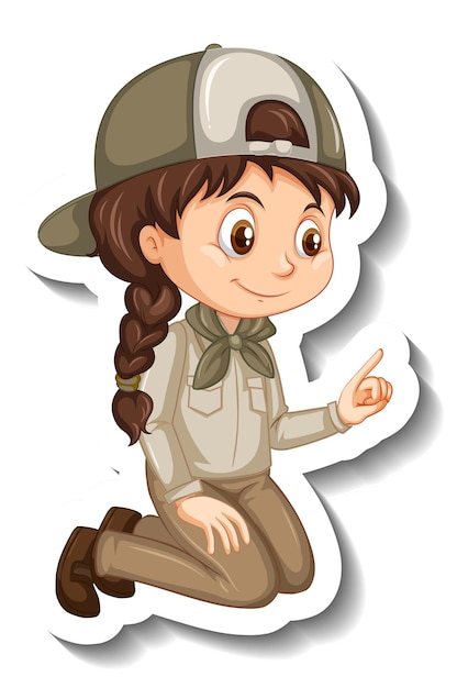 Vector meisje in safari outfit stripfiguur sticker