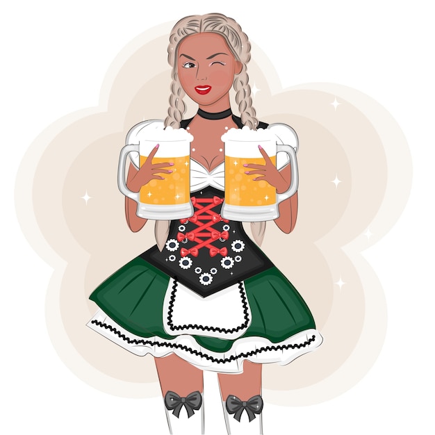 Meisje in traditionele kledij met bier vieren Oktoberfest vectorillustratie