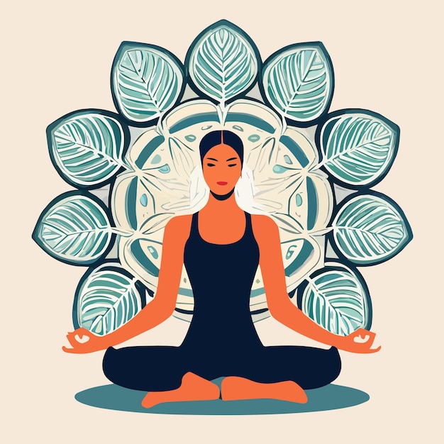 Meisje in yoga lotus beoefent meditatie vector illustratie plat ontwerp gebruik in webprojecten en