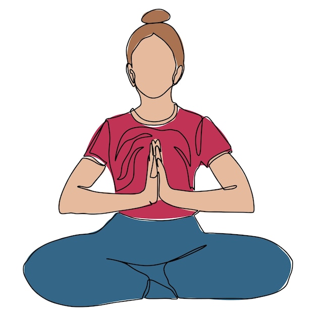 Meisje in yoga lotus houding Vector hand getekende illustratie