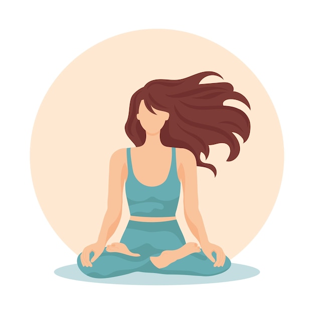 Meisje in yogahouding, meditatie. Het concept van levensstijl en gezondheid. Illustratie, vector
