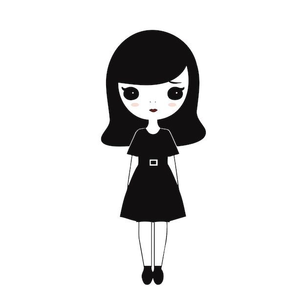 Meisje in zwarte jurk pictogram platte vectorillustratie