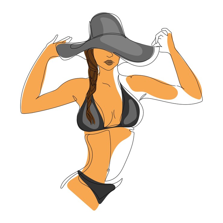 Vector meisje in zwembroek en hoed met grote velden vector minimalistisch. mooie vrouw met in een bikini?