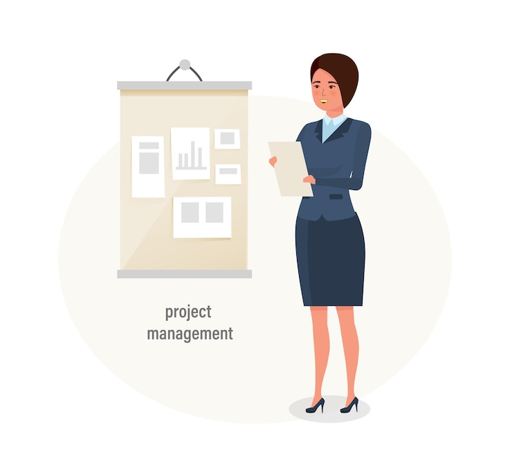 Vector meisje kantoormedewerker betrokken projectmanagement tijdmanagement bedrijfsplanning