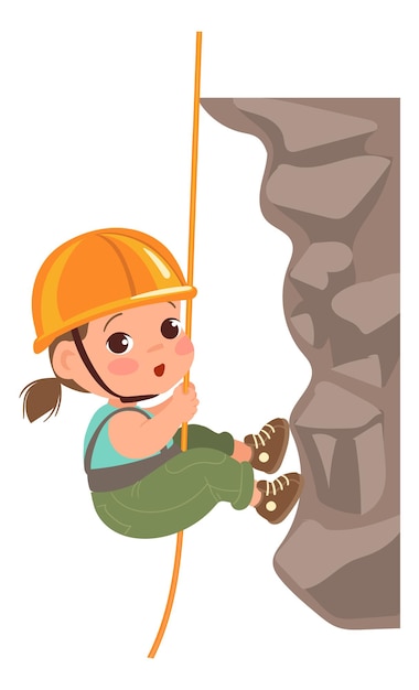 Meisje klimmen rotsklif Cratoon kid alpinist