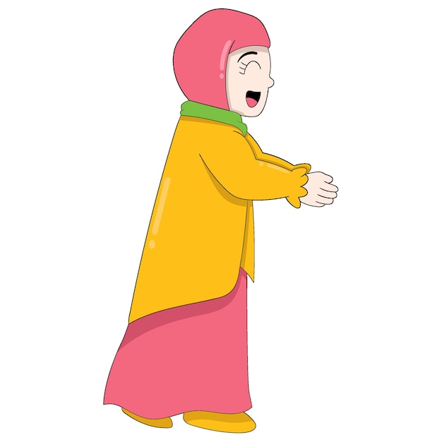 Meisje met een blij gezicht lachen handen schudden islam