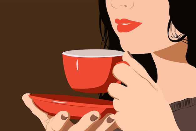 Vector meisje met een kopje koffie of thee in haar handen