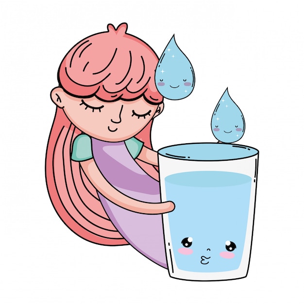 Meisje met glas water kawaii karakter