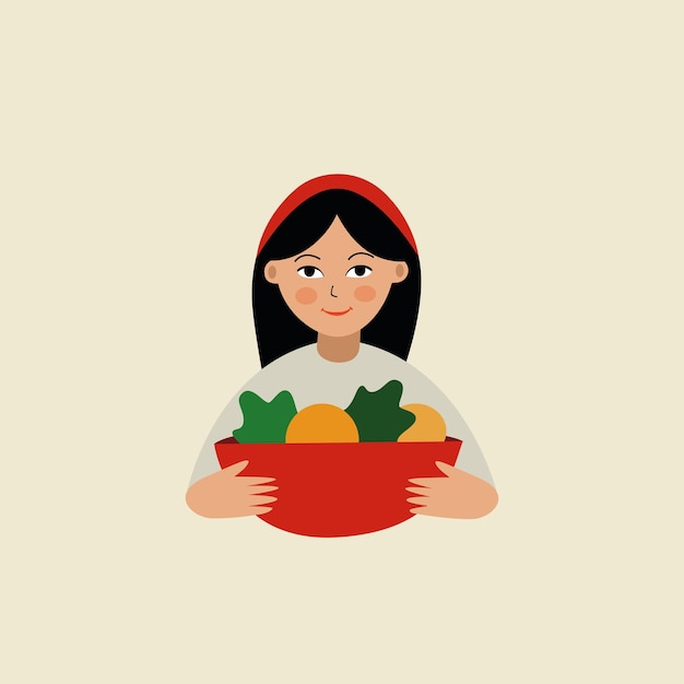 Vector meisje met groenten logo idee klaar voor afdruk meisje met bord groenten vegetarisch
