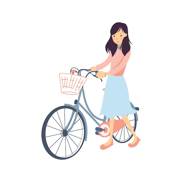 Vector meisje met haar fietsillustratie