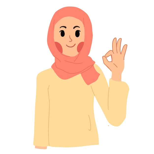 Meisje met hijab gebaren oke met één hand illustratie