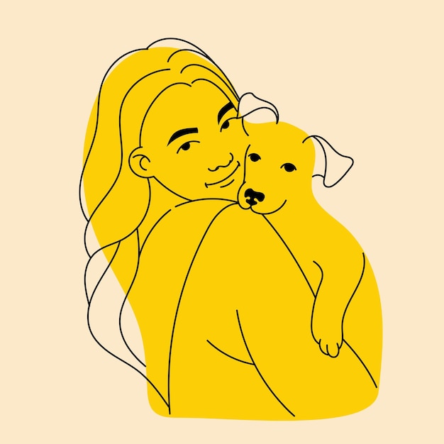 Meisje met hond puppy Avatar badge poster logo sjablonen afdrukken vectorillustratie