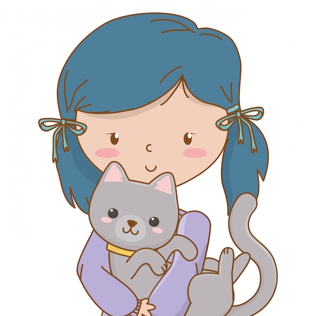 Meisje met kat cartoon design