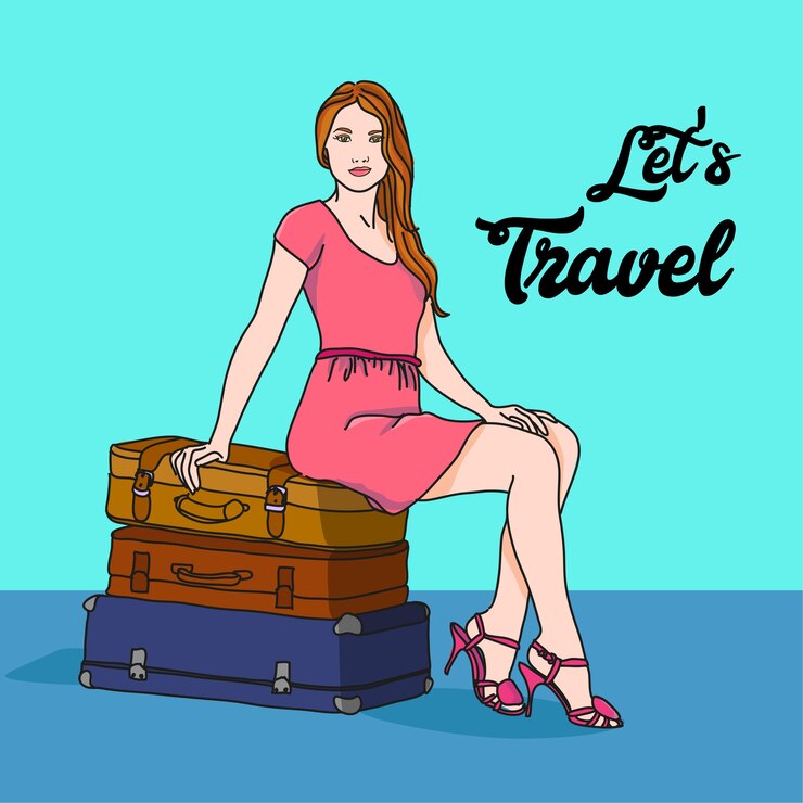 Meisje met koffers illustratie Laten we reizen