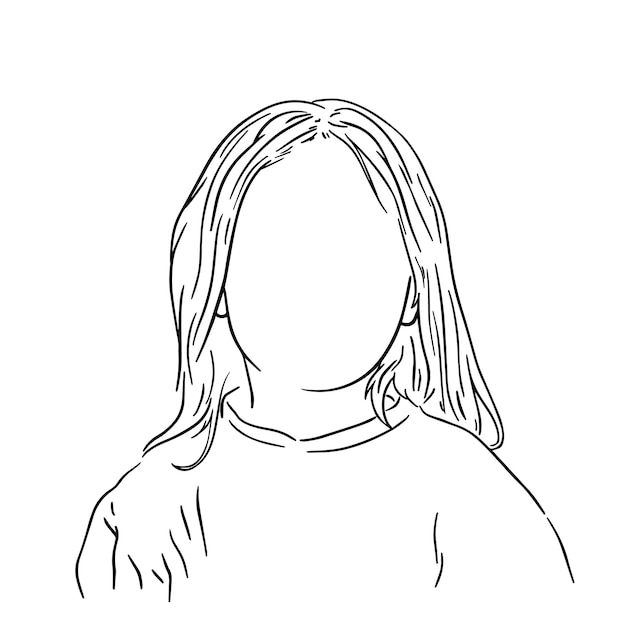 Meisje met lang haar in een trui doodle lineaire cartoon kleuren