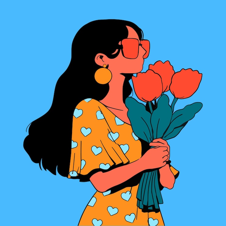Vector meisje met tulpen gelukkige vrouwendag