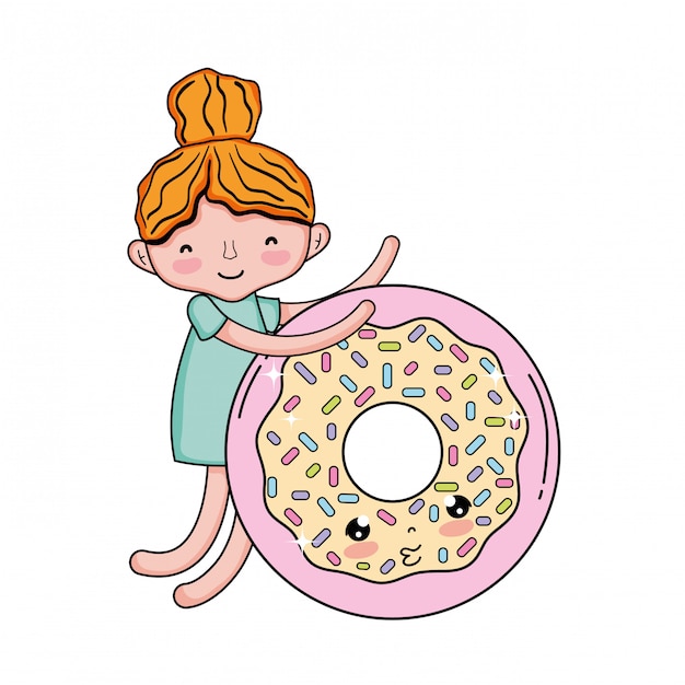 Meisje met zoete donut kawaii karakter