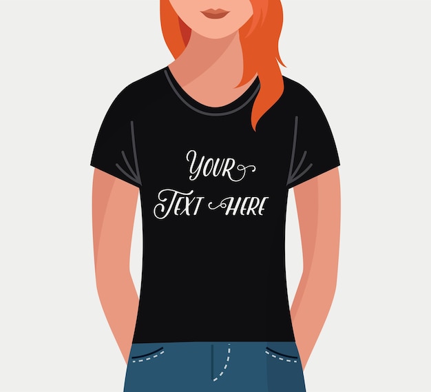 Vector meisje met zwart t-shirt voor tekst