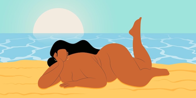 Meisje naakt op het strand zonnebaden Kaart Vectorillustratie