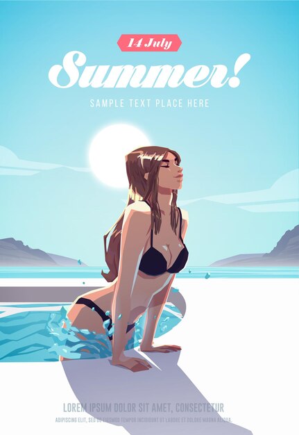 Meisje ontspannen in het zwembad. zomer vakantie poster