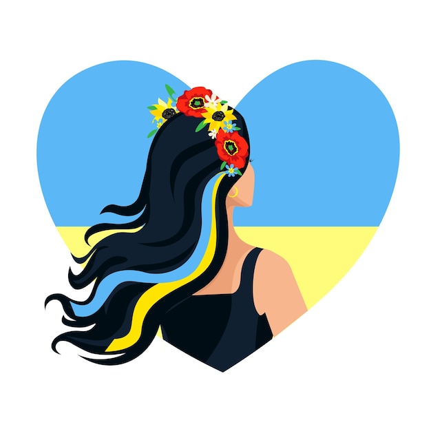 Meisje op de achtergrond van de Oekraïense vlag in de vorm van een hart