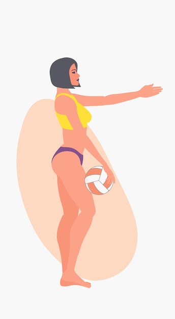 Vector meisje speelt beach volleybal met zijn hand.