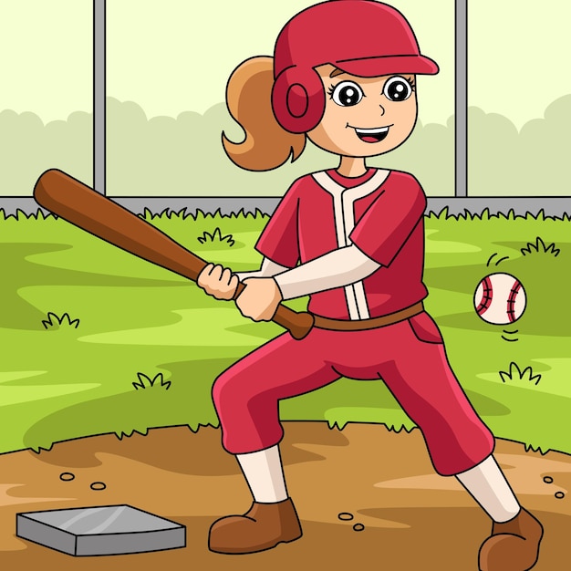 Meisje speelt honkbal gekleurde cartoon