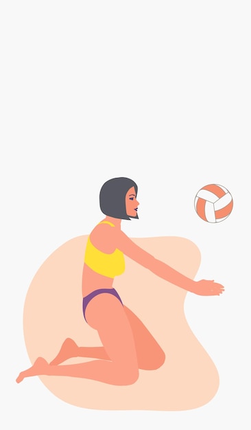 Vector meisje speelt strandvolleybal en slaat de bal.