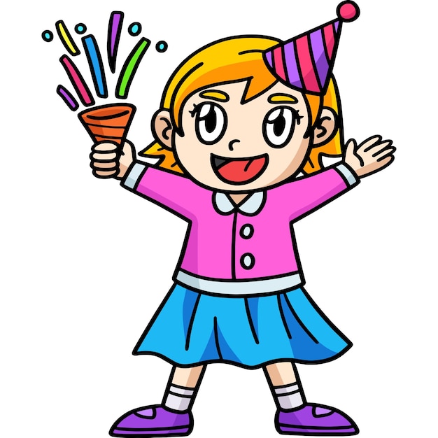 Meisje Viert Nieuwjaar Cartoon Gekleurde Clipart