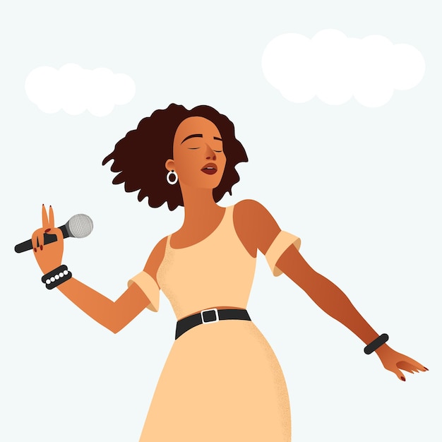 Meisje zingt in een microfoon illustratie voor wereldmuziekdag