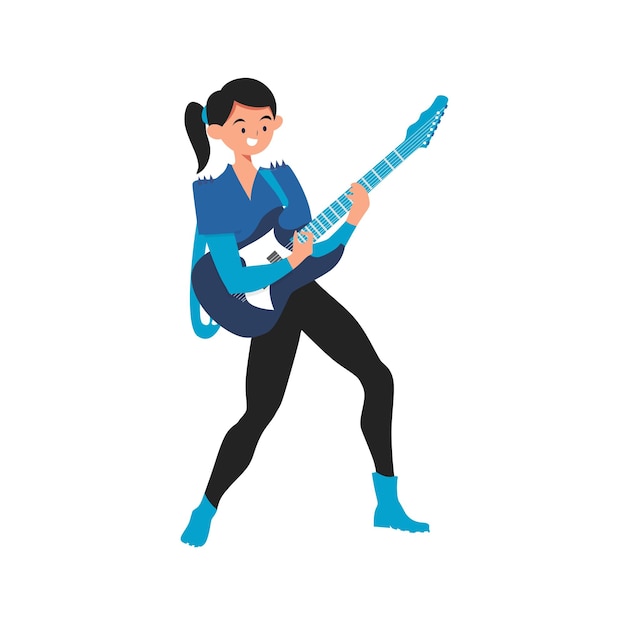 Meisje zingt met een gitaar in haar hand Vectorbeelden
