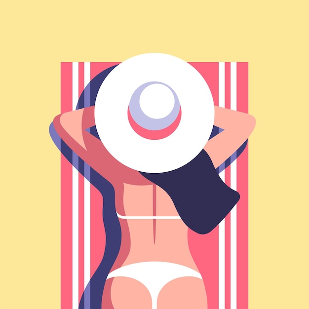 Vector meisje zonnebaden op een strandmat op zee perfecte achtergrond rond het thema zomervakantie
