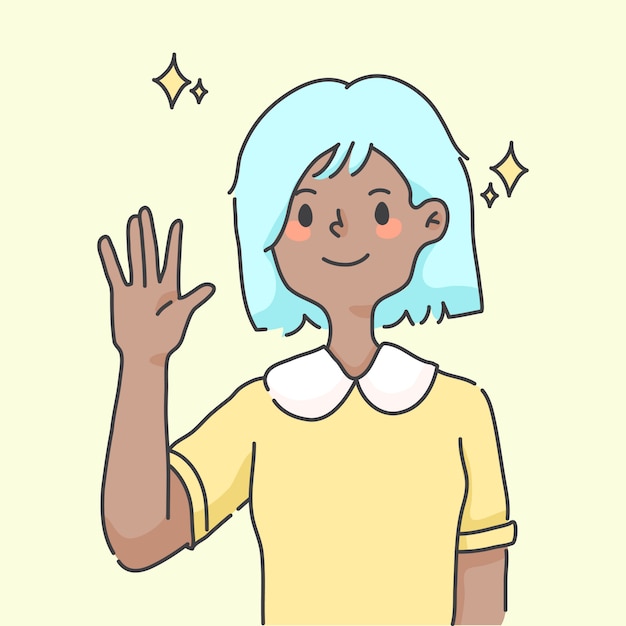 Meisje zwaaiende hand groet schattige mensen illustratie
