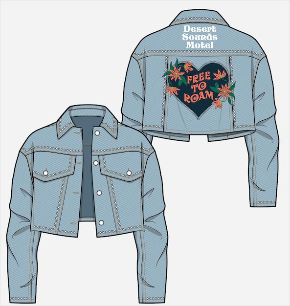 Vector meisjes en vrouwen buitenwinterkleding denim jeans jas vectorillustratie