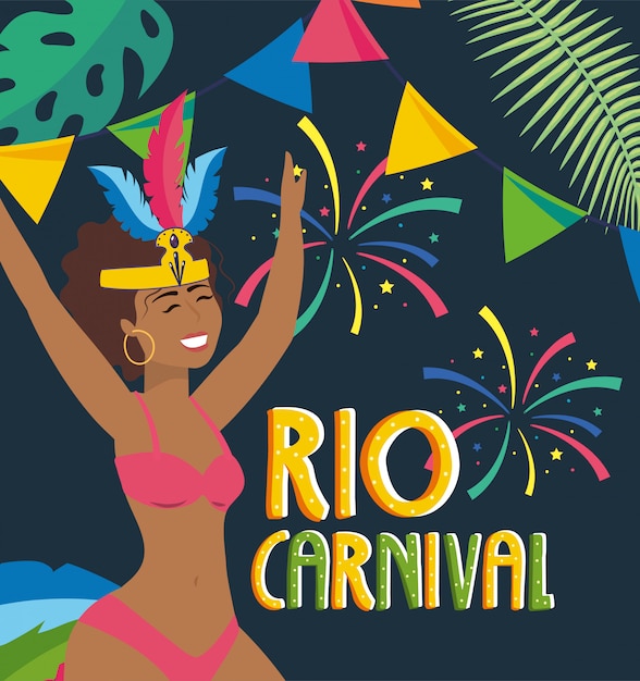 Meisjesdanser met vuurwerk en partij rio carnaval