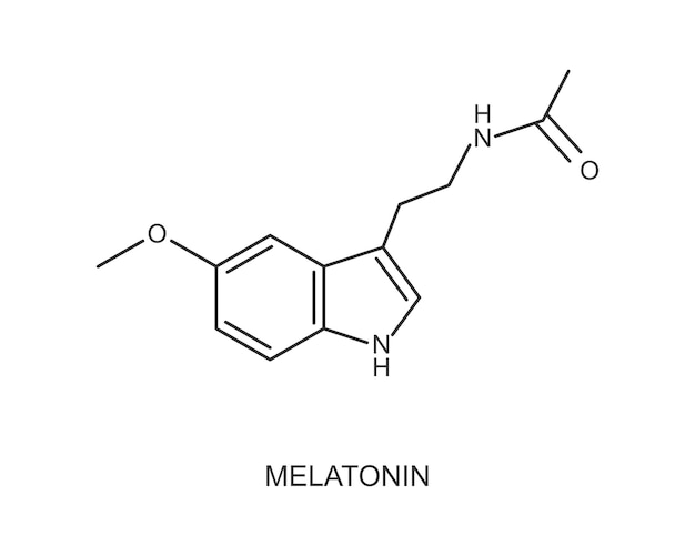 Melatonine moleculaire structuur. hormoon gebruikt voor jetlag, slapeloosheid, circadiane ritmestoornistherapie