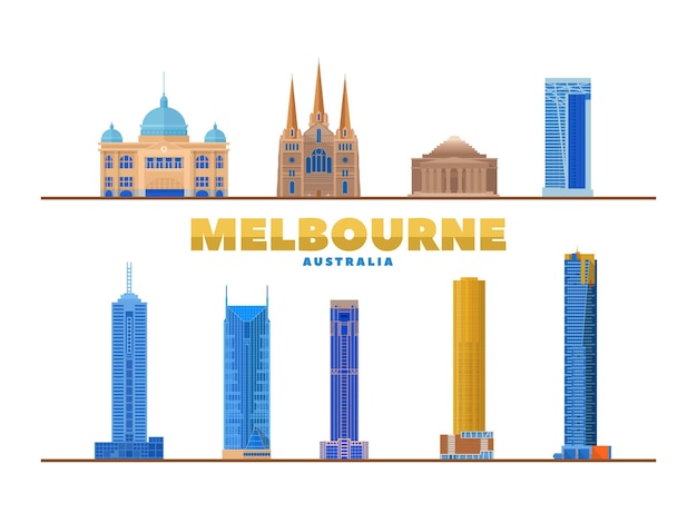 Vector melbourne australia city landmark white background with isolated object travel picture image for presentation banner placard and web site